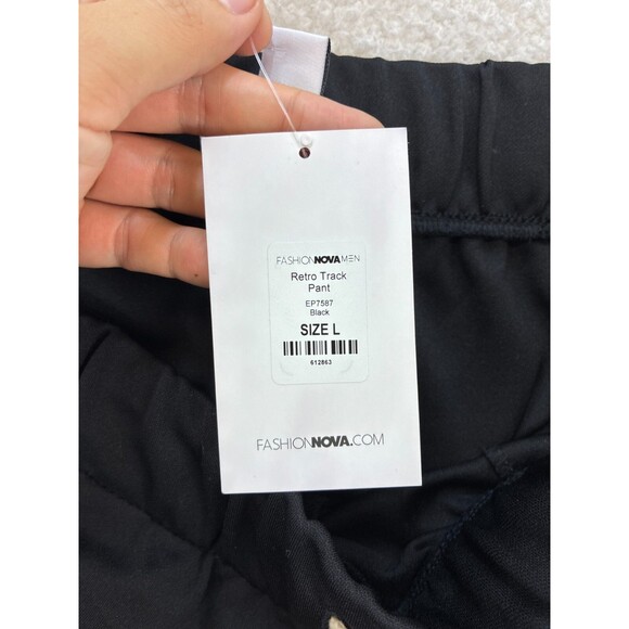 Fashion Nova Retro Track Joggers Men’s Black White Athletic Casual Pants Size L - Picture 12 of 13